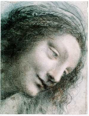 Cabe�a da Virgem em Tr�s-Quartos Olhando Para Direita , de Leonardo da Vinci. 
